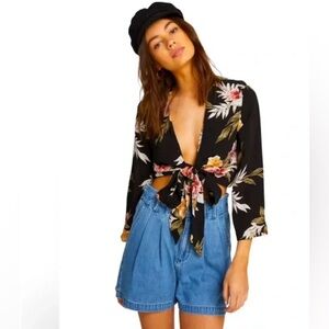Volcom - Wrap Tropical Tie Blouse - size 14